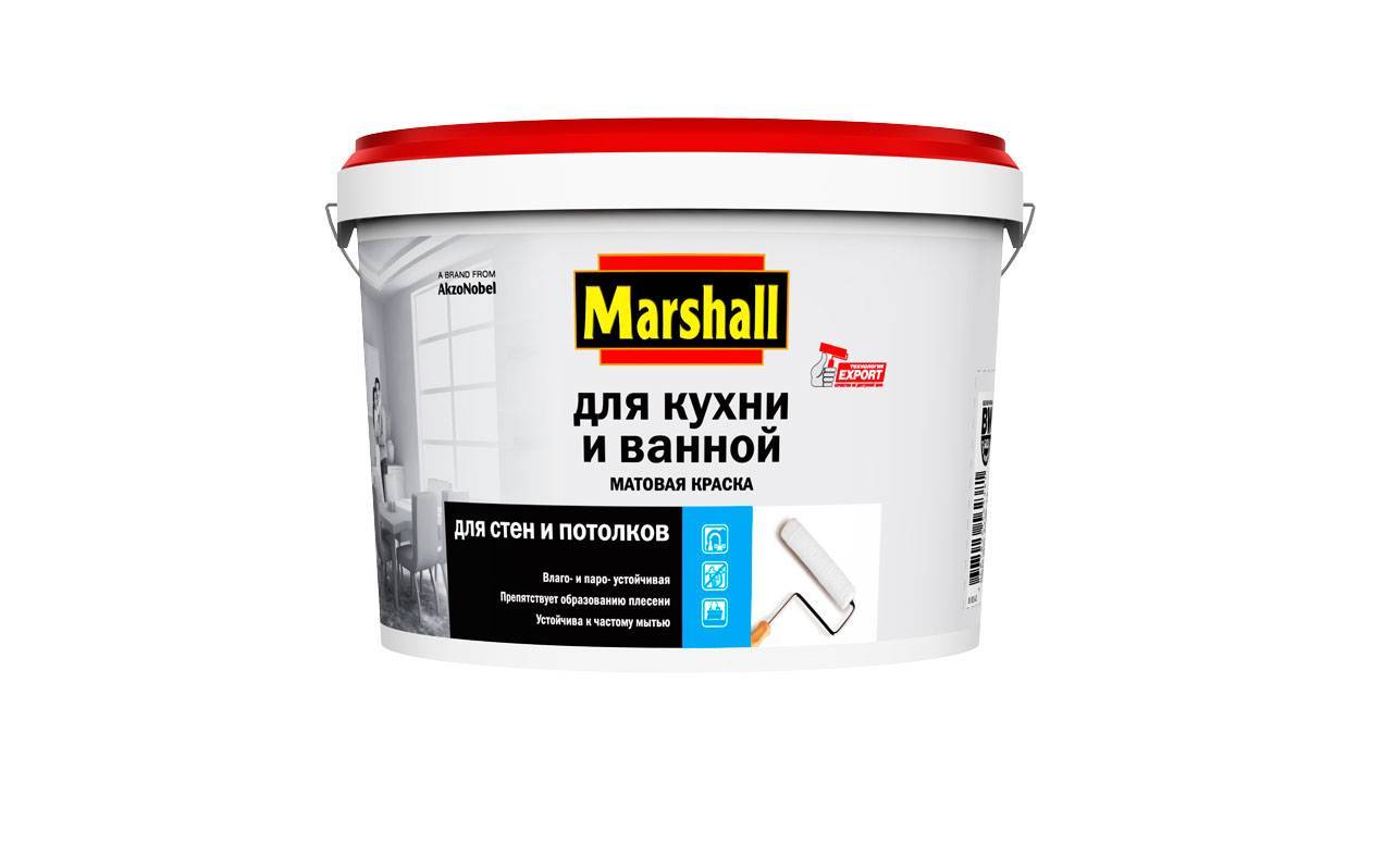 Краска по плитке купить. Краска Marshall Export для кухни и ванной. Краска для кухни и ванной Marshall BW 2,5л (5183646). Краска для стен моющаяся матовая Маршал. Маршал краска силиконовая акриловая.