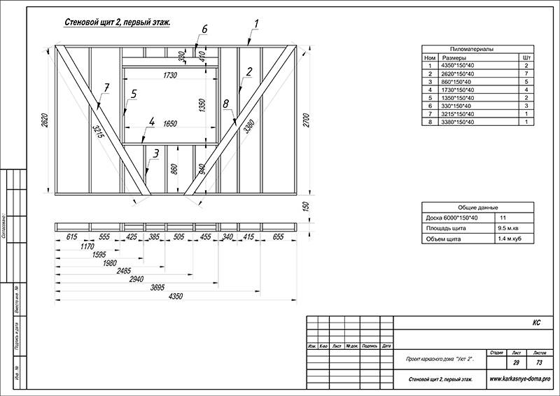Каркасный дом схема каркаса с размерами