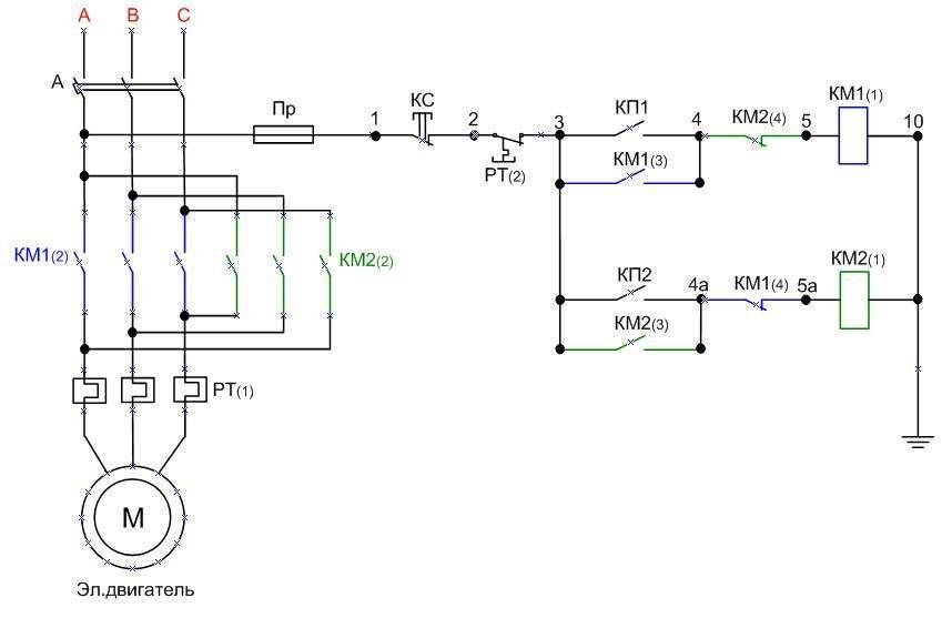 Схема реверсивного пускателя двигателя 380