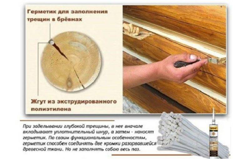 Чем заделать трещины в бревнах сруба