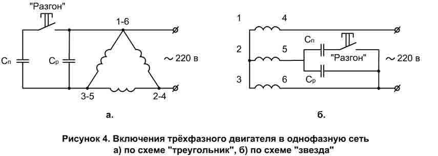 Схема подключения трехфазного электродвигателя к трехфазной сети