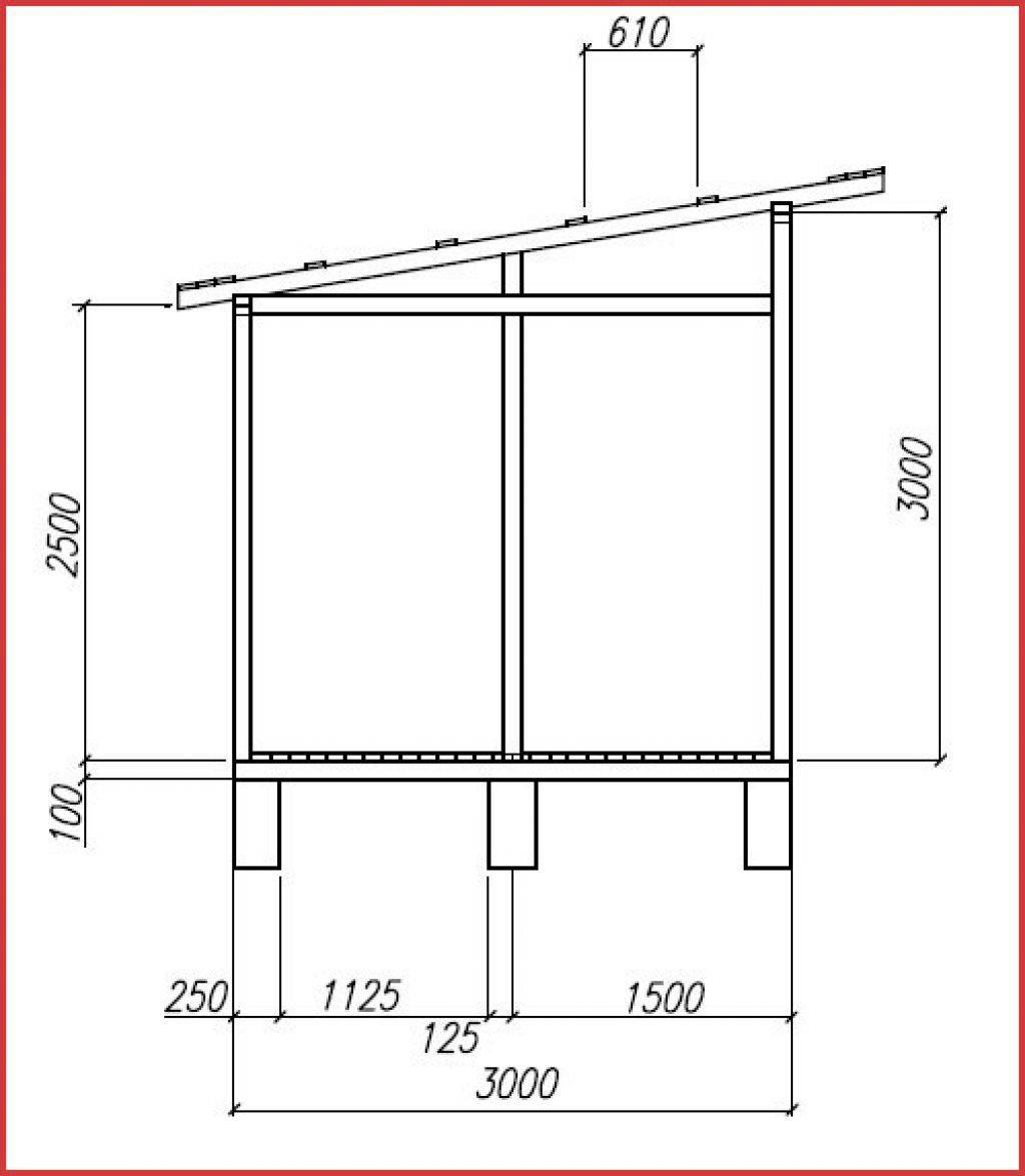 Хозблок 3х3 чертеж с односкатной крышей