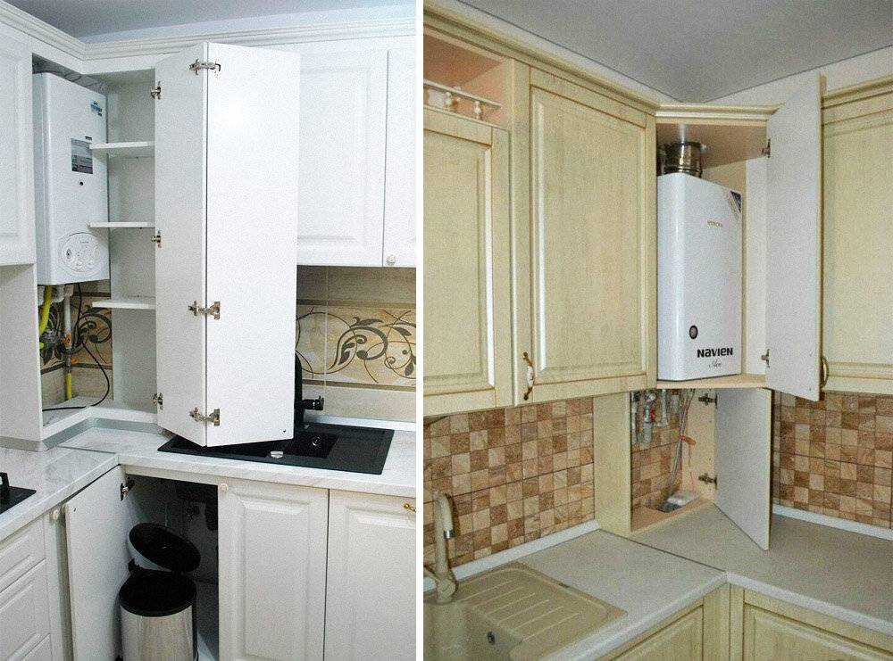 Угловая кухня с котлом отопления и холодильником фото
