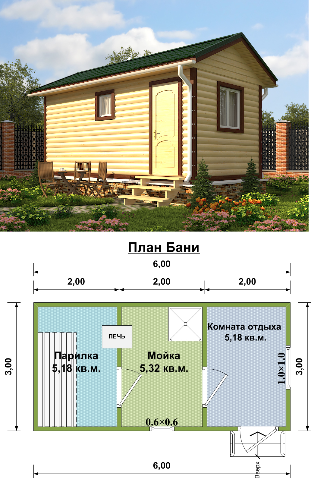 Проект бани с дровником