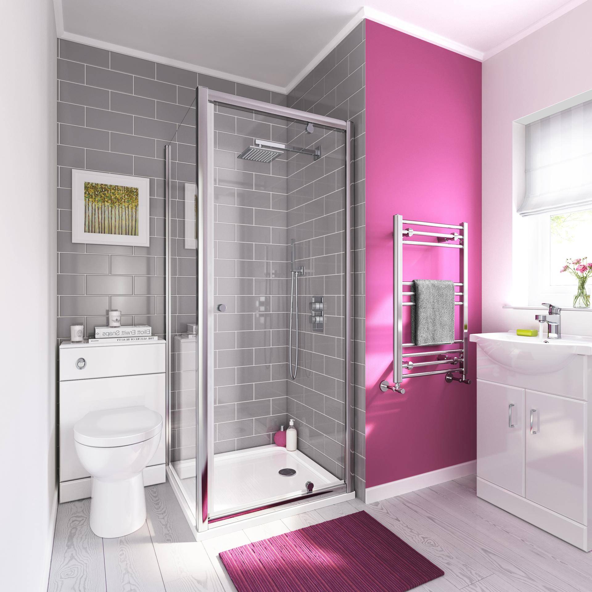 современный дизайн ванной комнаты с душевой кабиной и туалетом