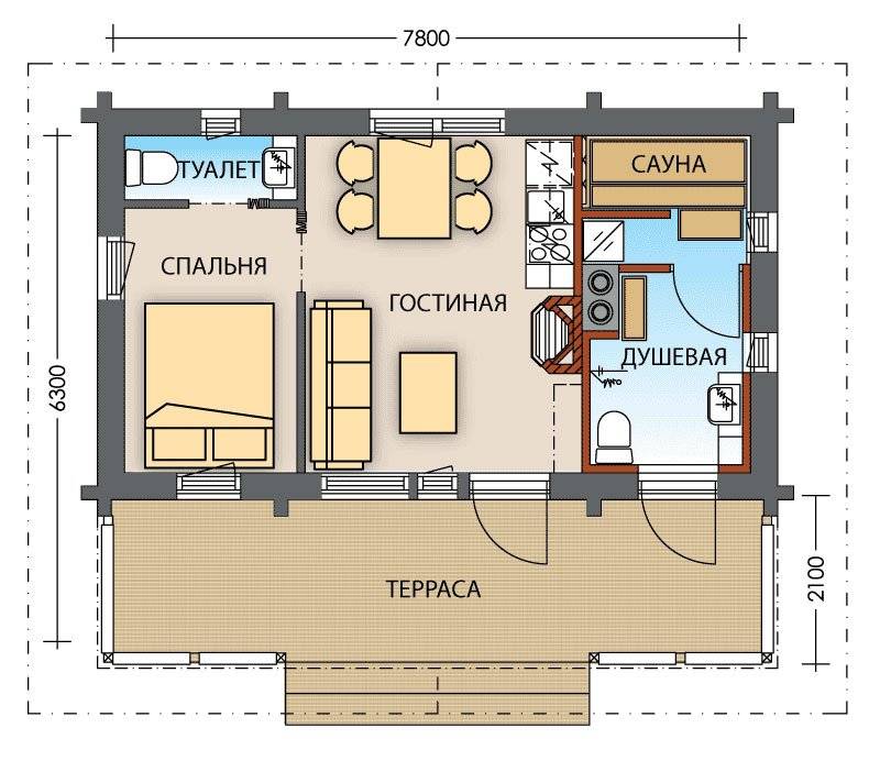 Проект жилой бани со спальней