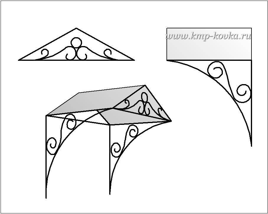 Чертеж навеса над крыльцом из металла