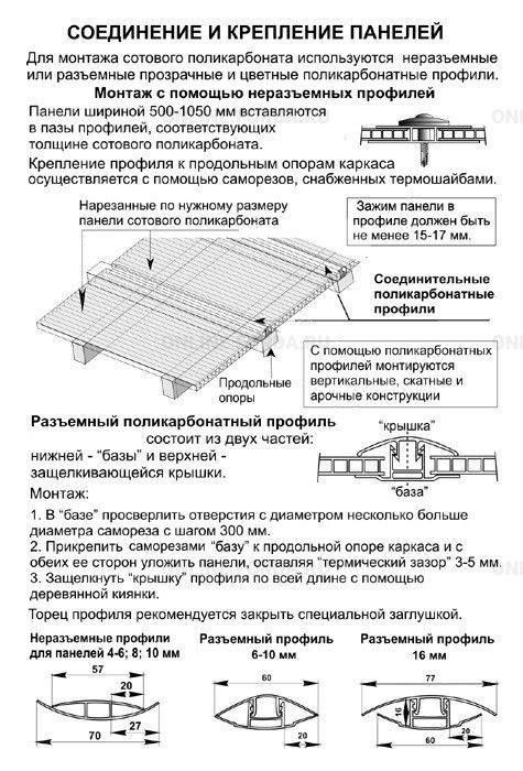 Схема крепления поликарбоната к металлическому каркасу расстояние между саморезами