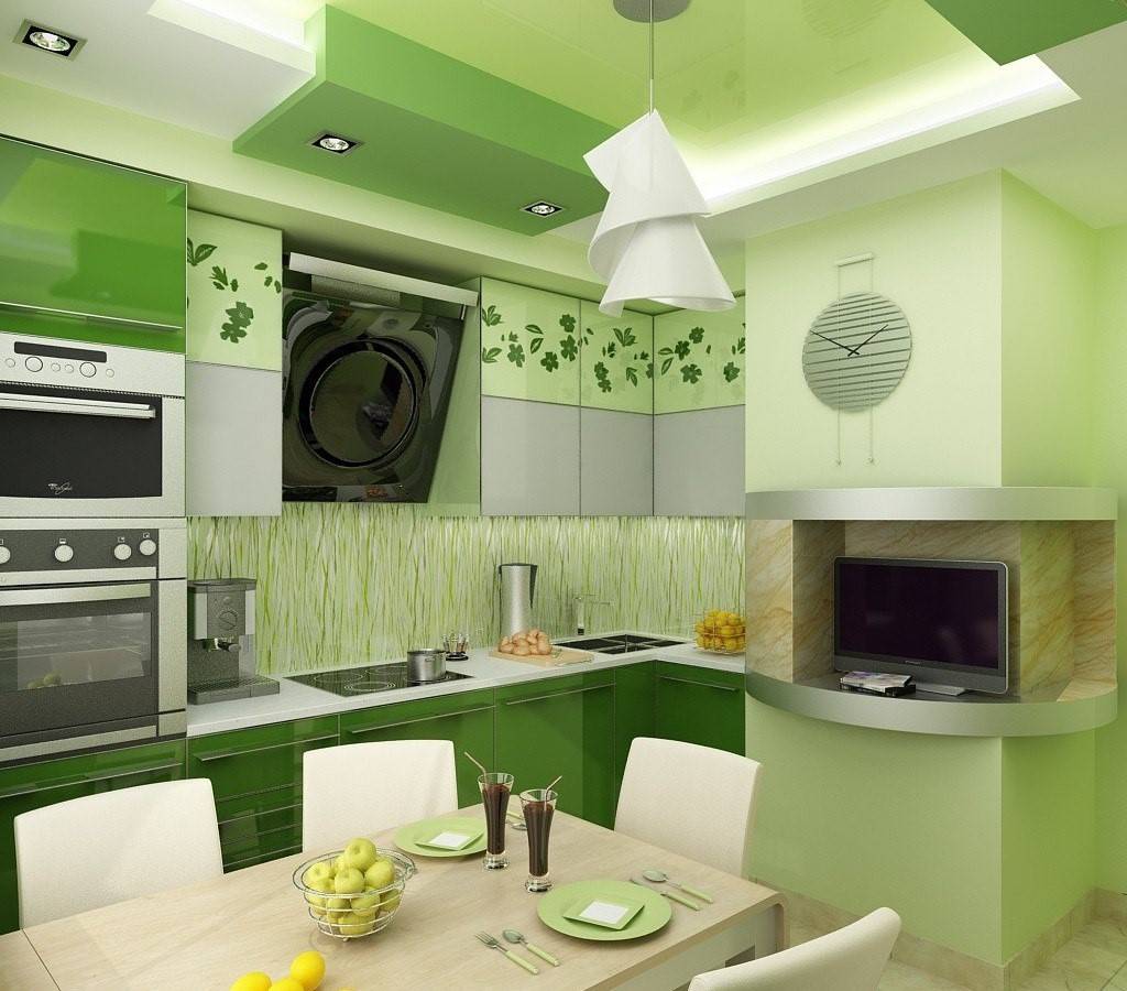 Интерьер кухни в зеленом в фото