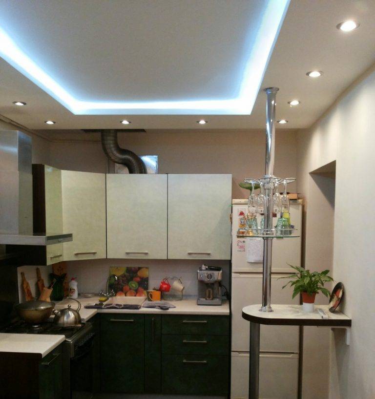 Двухуровневые потолки на кухне из гипсокартона - фото, монтаж, материалы, варианты