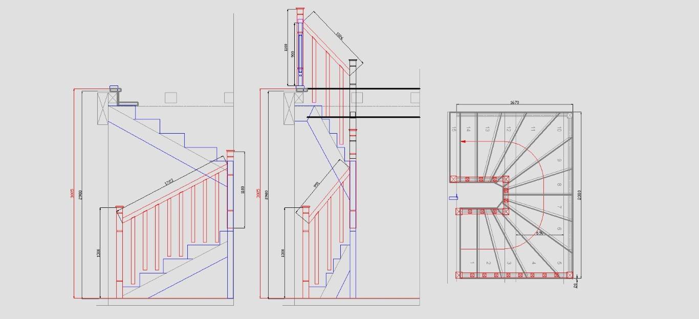 Забежные лестницы с поворотом на 180 чертежи