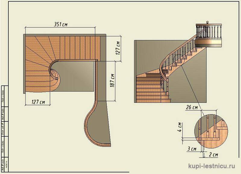 Чертеж полукруглой лестницы