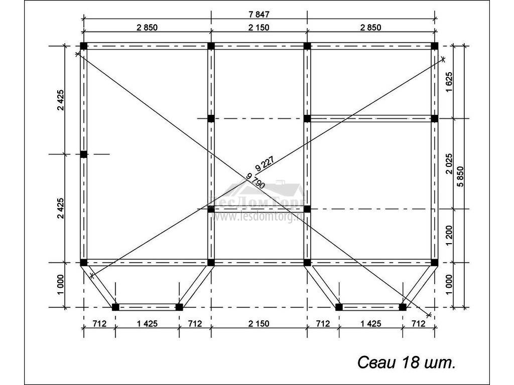 Схема каркасного дома на винтовых сваях