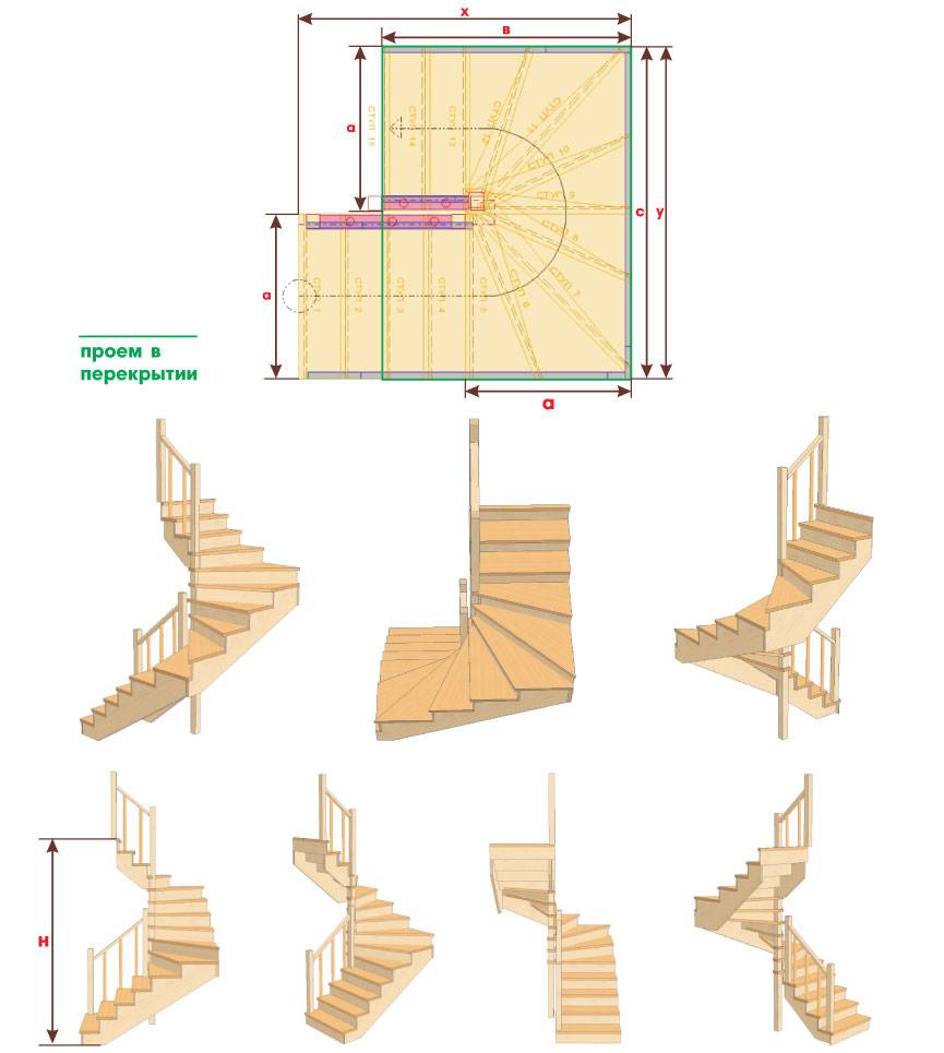 Забежные ступени лестницы схема с размерами из дерева