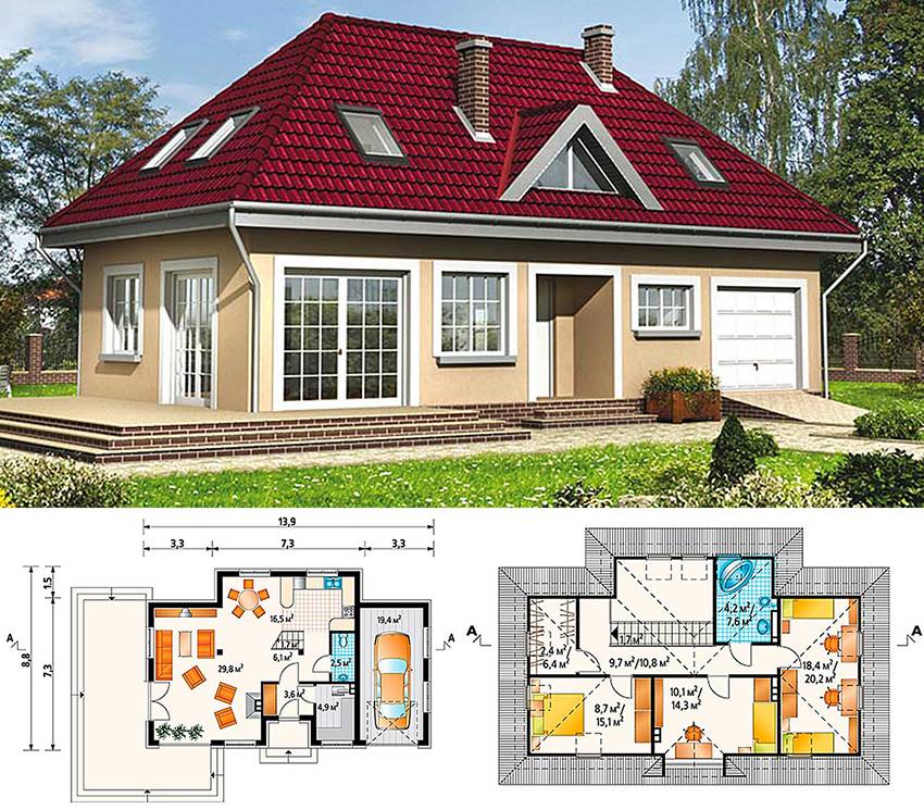 Проект одноэтажного дома с мансардой бесплатно чертежи и фото