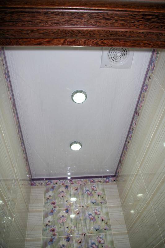 Потолок в туалете: фото вариантов пластикового, натяжного, витражного потолка