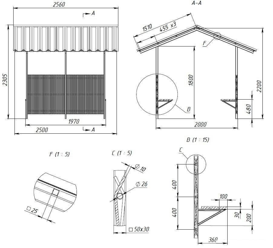 Беседка из металлопрофиля чертежи