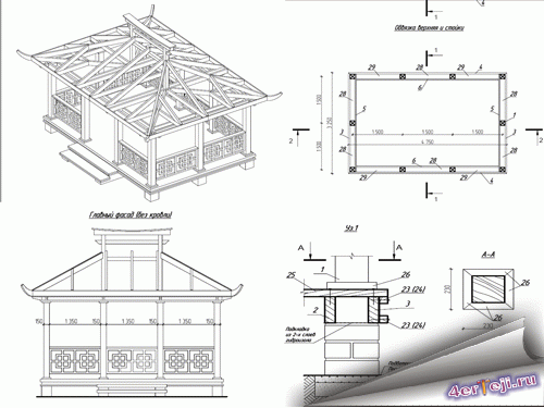 Японская беседка чертеж
