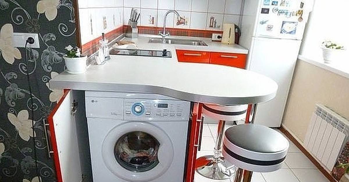Стиральная машинка в кухне встроенная: дизайн с холодильником - 20 фото