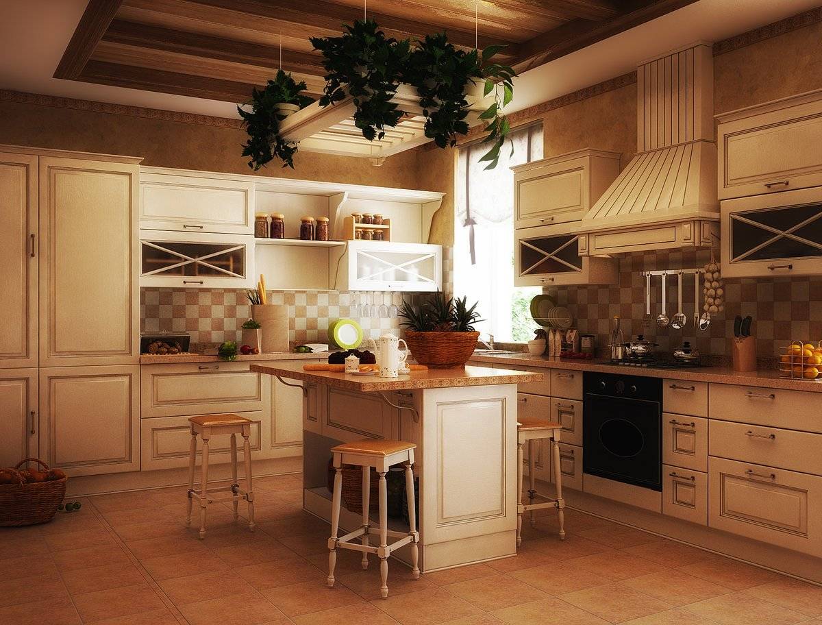 Кухня в стиле кантри - выбор элементов, цвета и форм (125 фото)