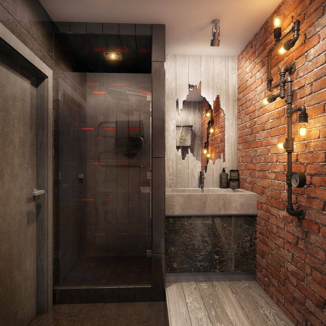 Ванная в стиле лофт: фото комнаты с плиткой в квартире, дизайн и выбор мебели, отделка санузла
