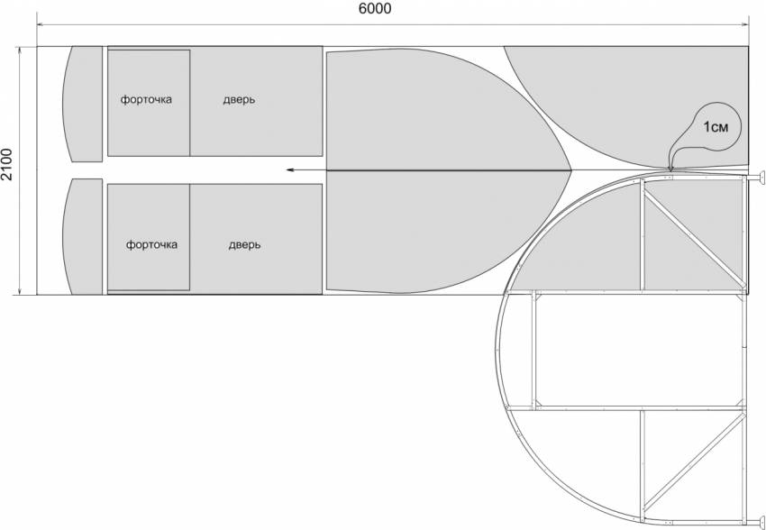 Схема раскроя поликарбоната на торцы теплицы 3 на