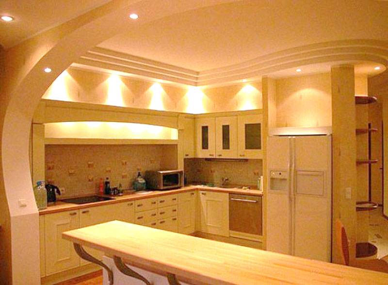 Гипсокартонный потолок на кухне – фото в интерьере, дизайн, монтаж